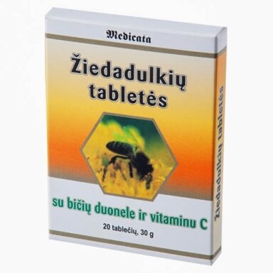Žiedadulkių tabletės su bičių duona ir vitaminu C (imunitetui)
